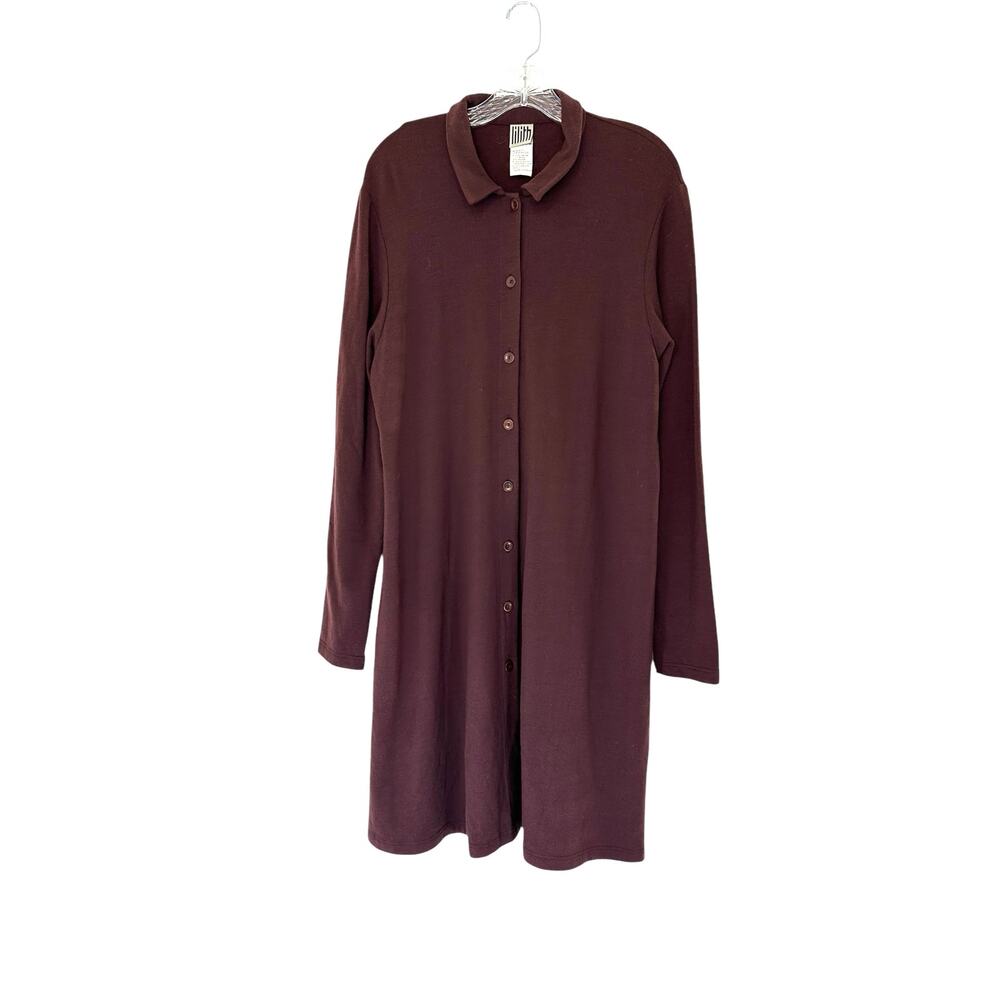 Lilith Brown Basic‎ Wool Blend Button Up Soft Cozy Shirt Dress Size Medium